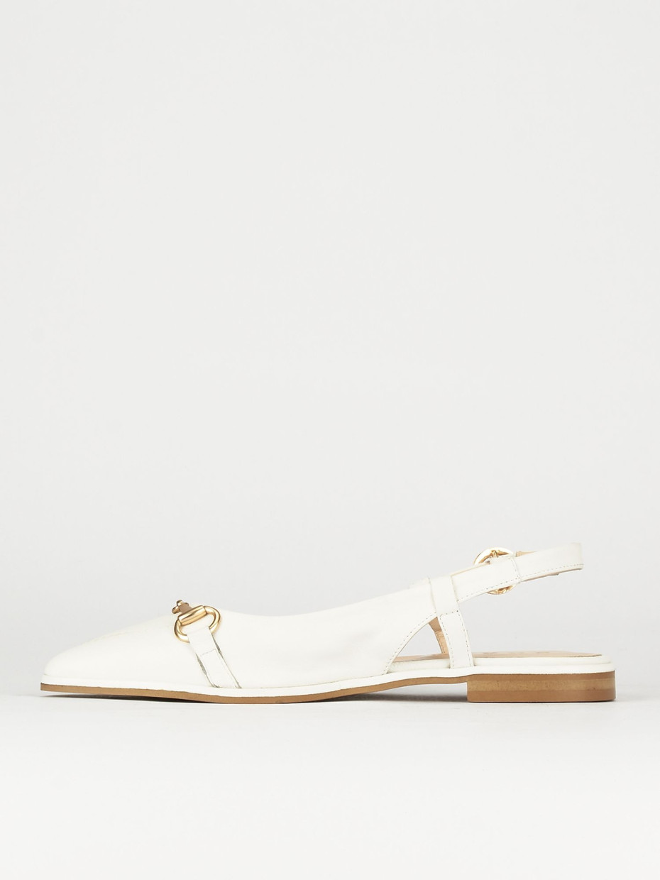 Ballerina slingback decoltè tacco 1 cm bianco pelle