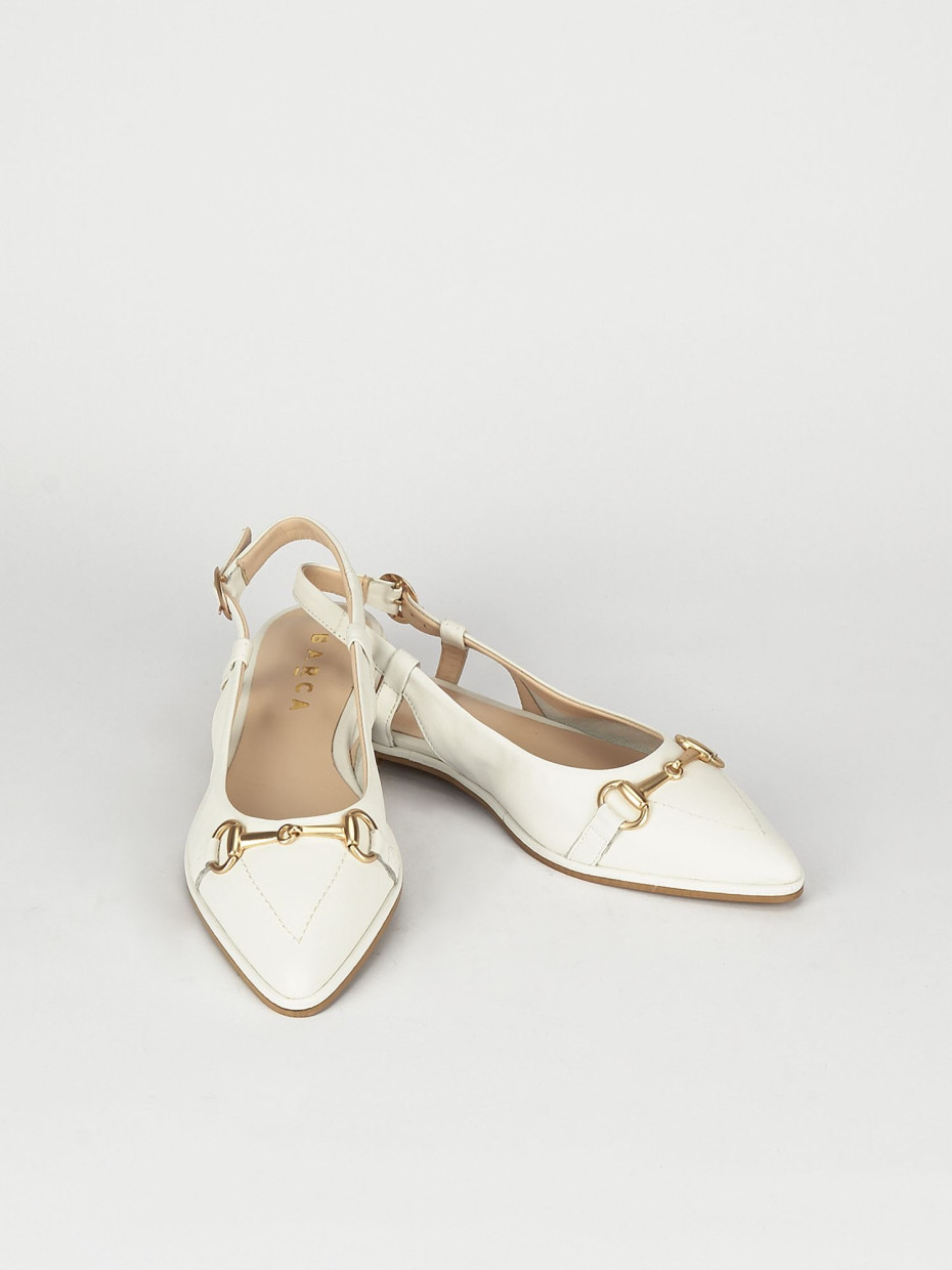 Ballerina slingback decoltè tacco 1 cm bianco pelle