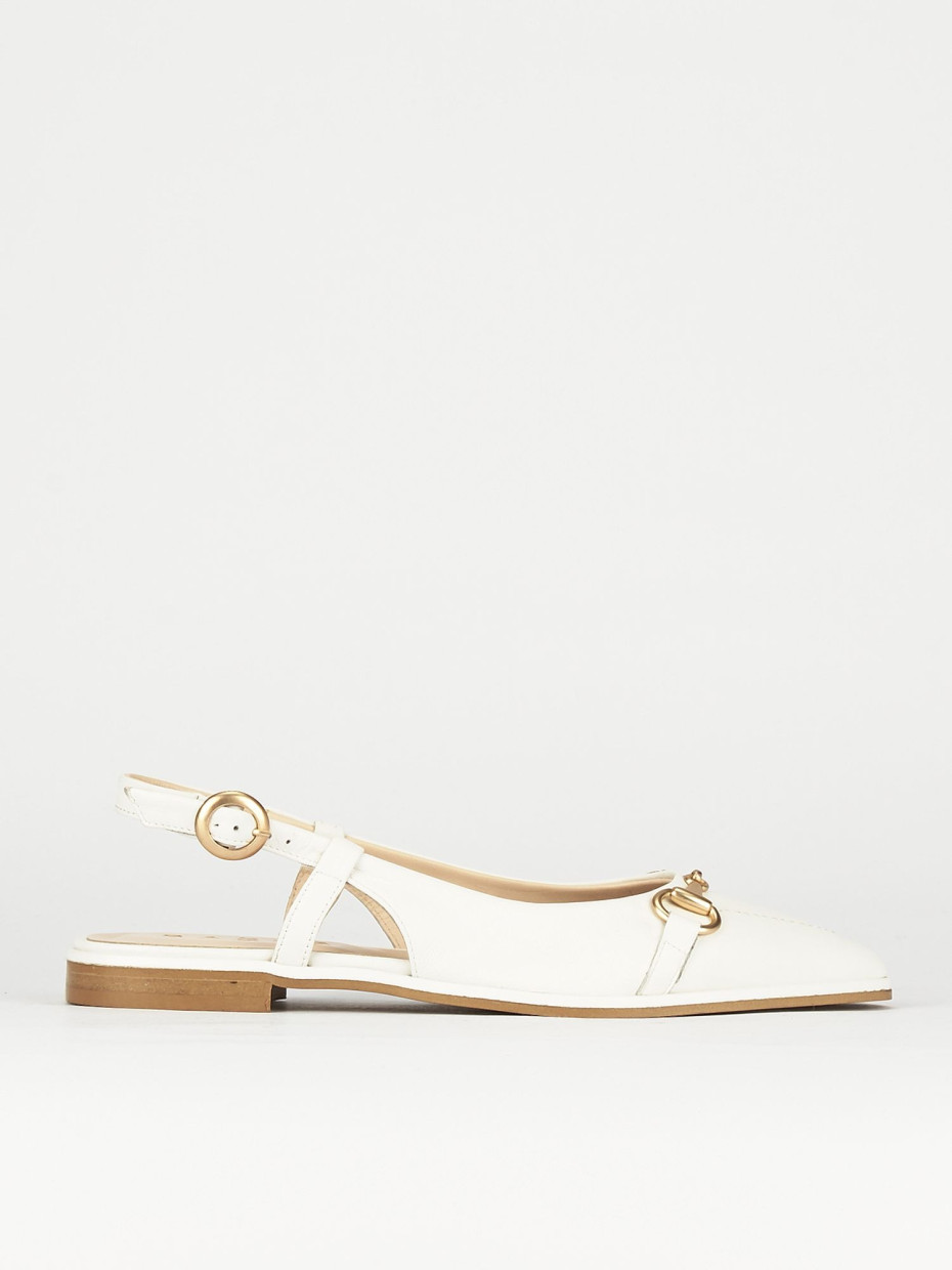 Ballerina slingback decoltè tacco 1 cm bianco pelle