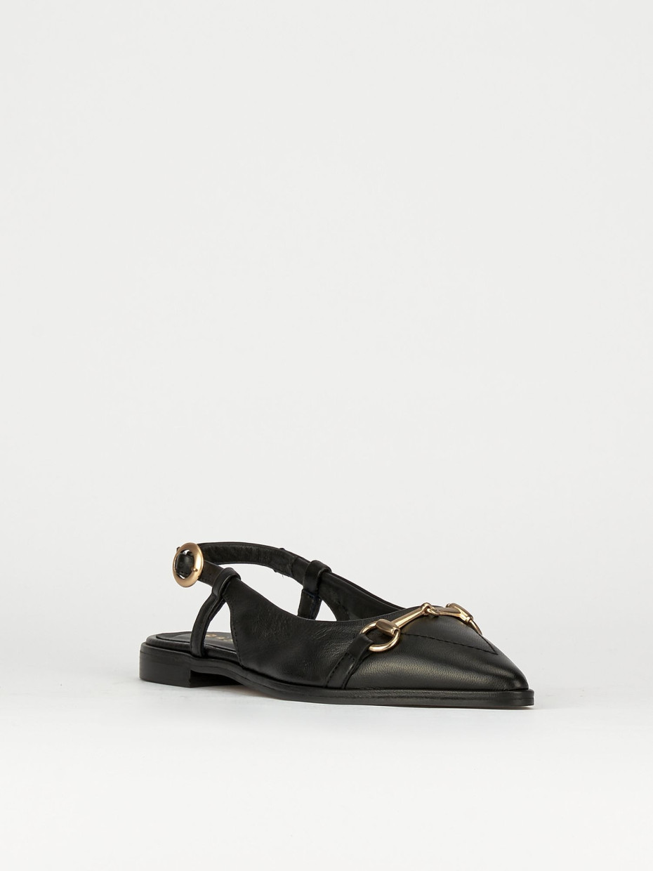 Ballerina slingback decoltè tacco 1 cm nero pelle