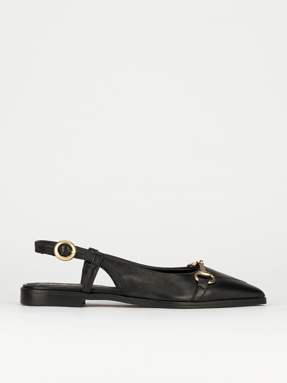 Ballerina slingback decoltè tacco 1 cm nero pelle