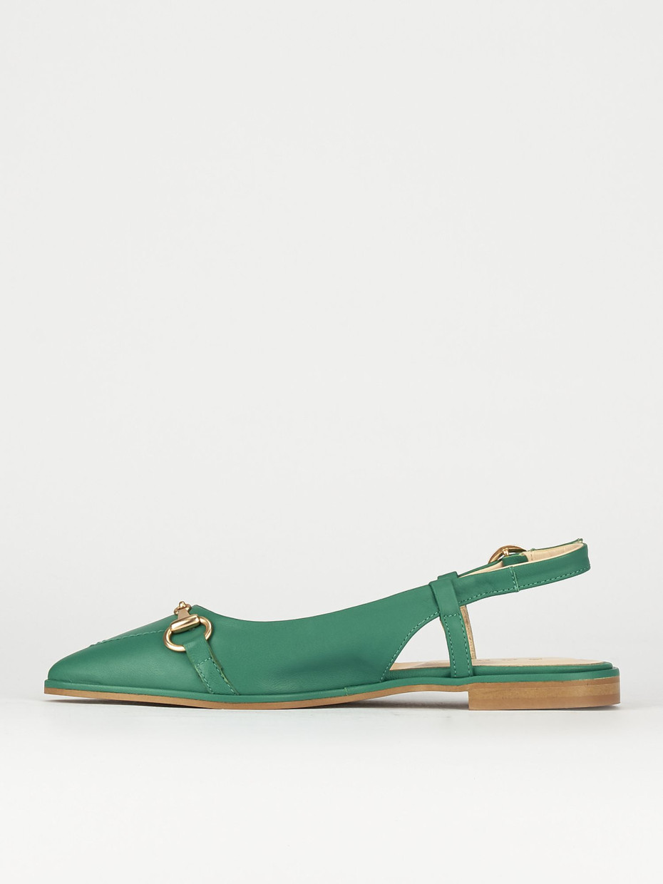 Flat shoes heel 1 cm green leather