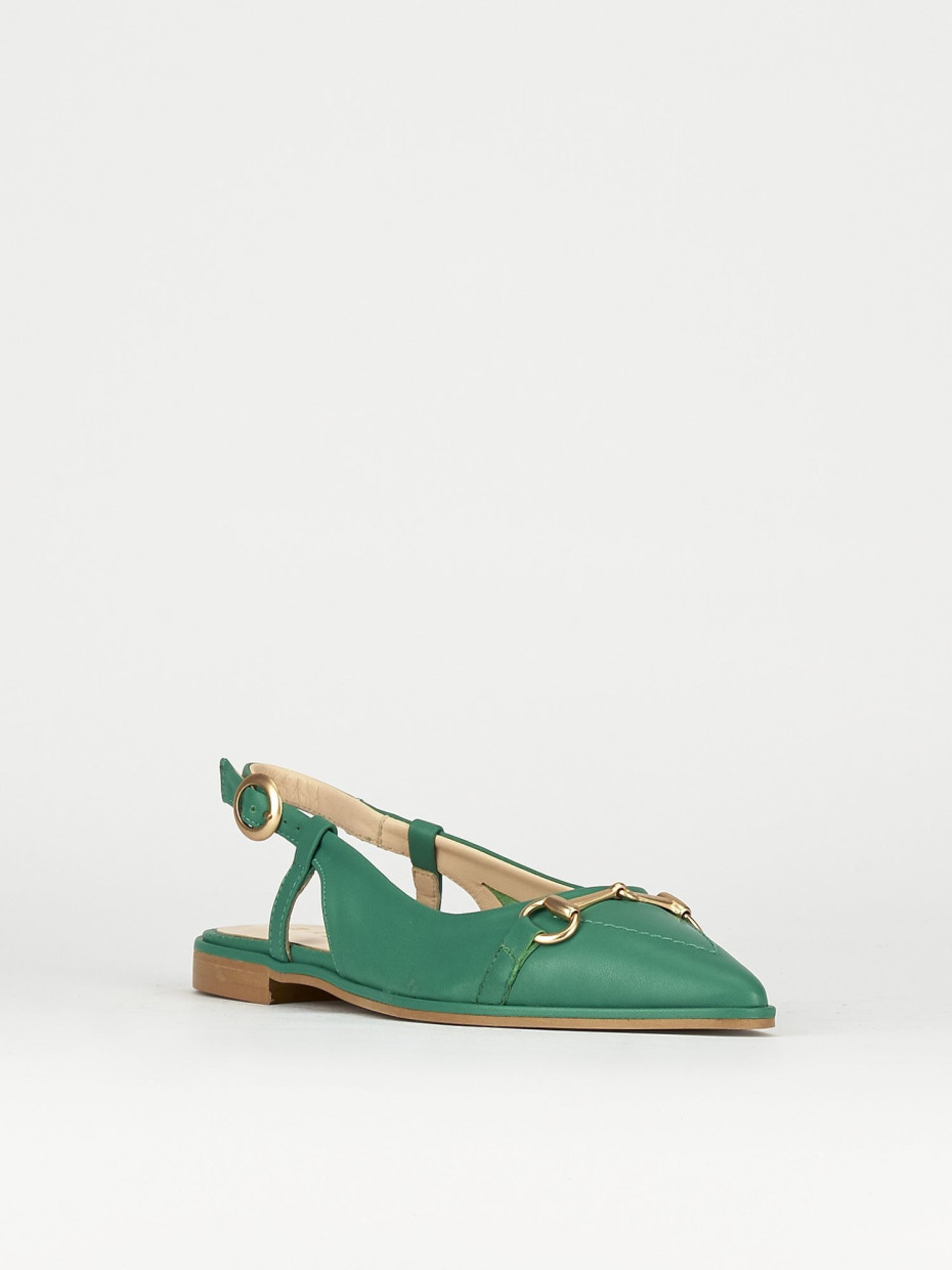 Ballerina slingback decoltè tacco 1 cm verde pelle