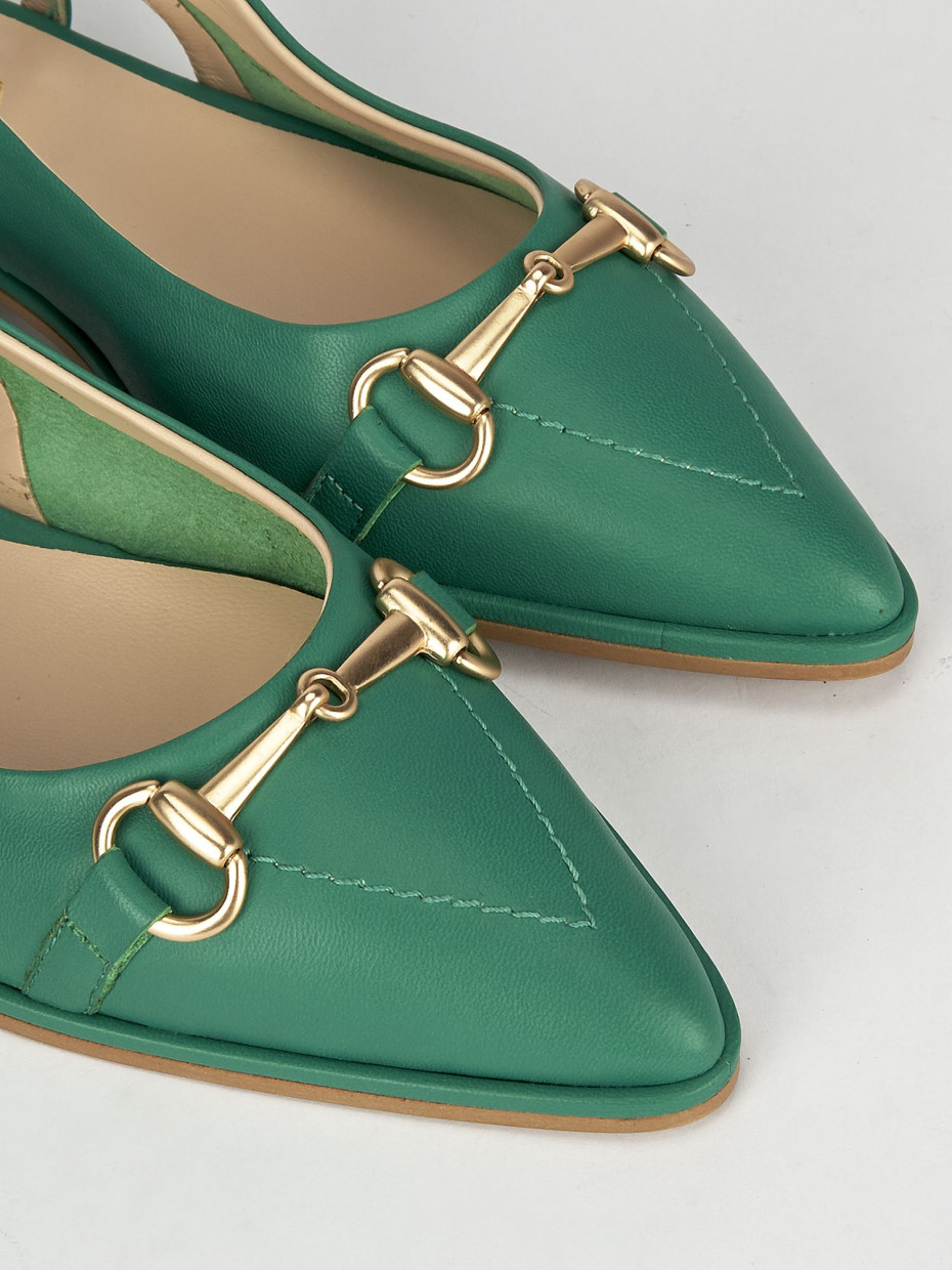 Ballerina slingback decoltè tacco 1 cm verde pelle