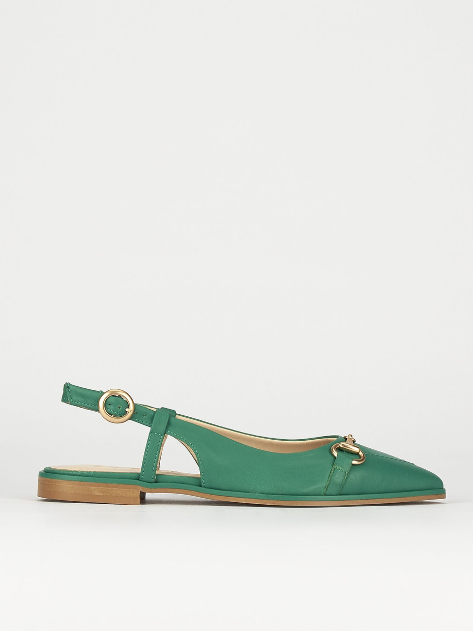 Ballerina slingback decoltè tacco 1 cm verde pelle