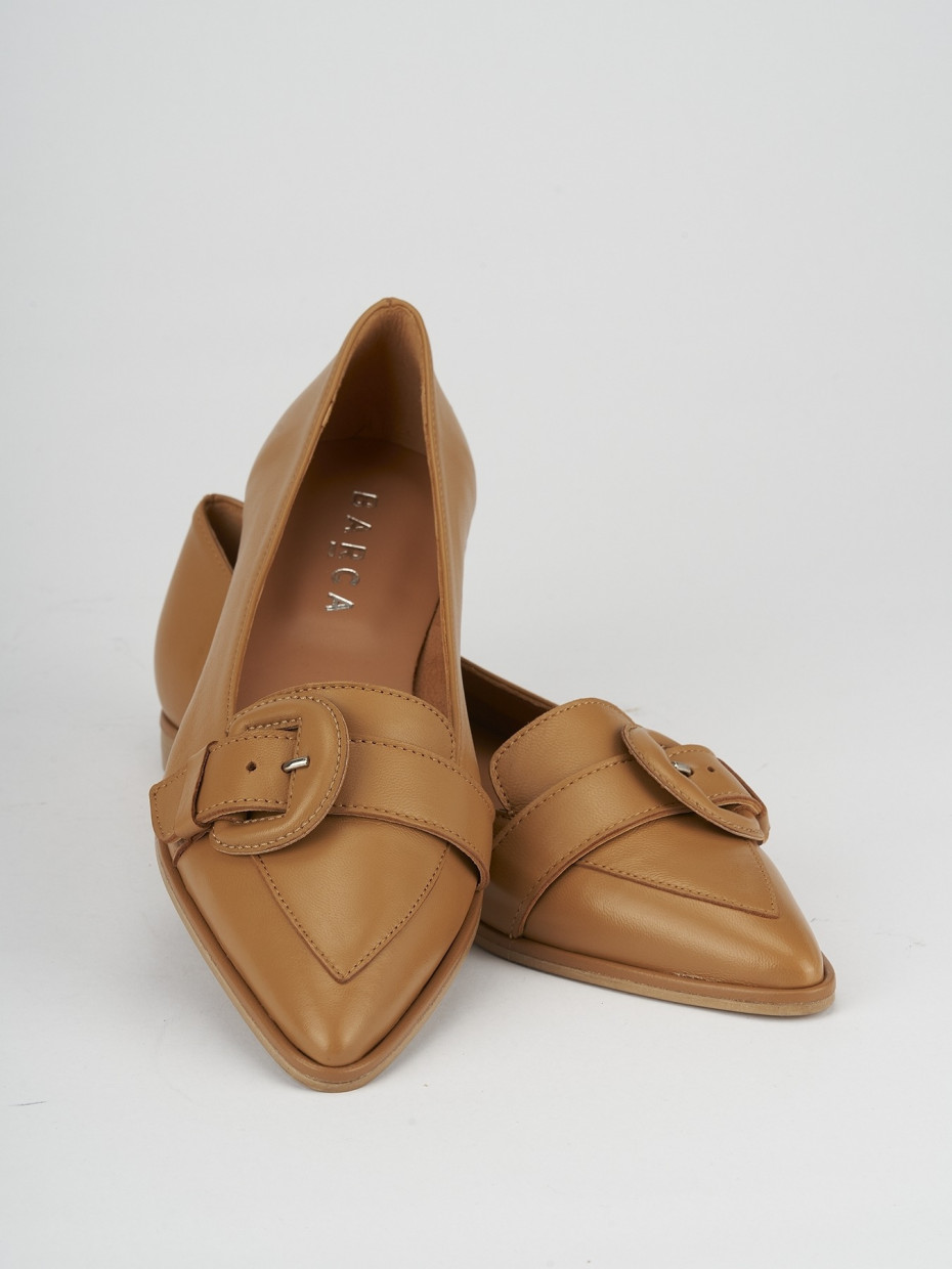 Flat shoes heel 1 cm brown leather