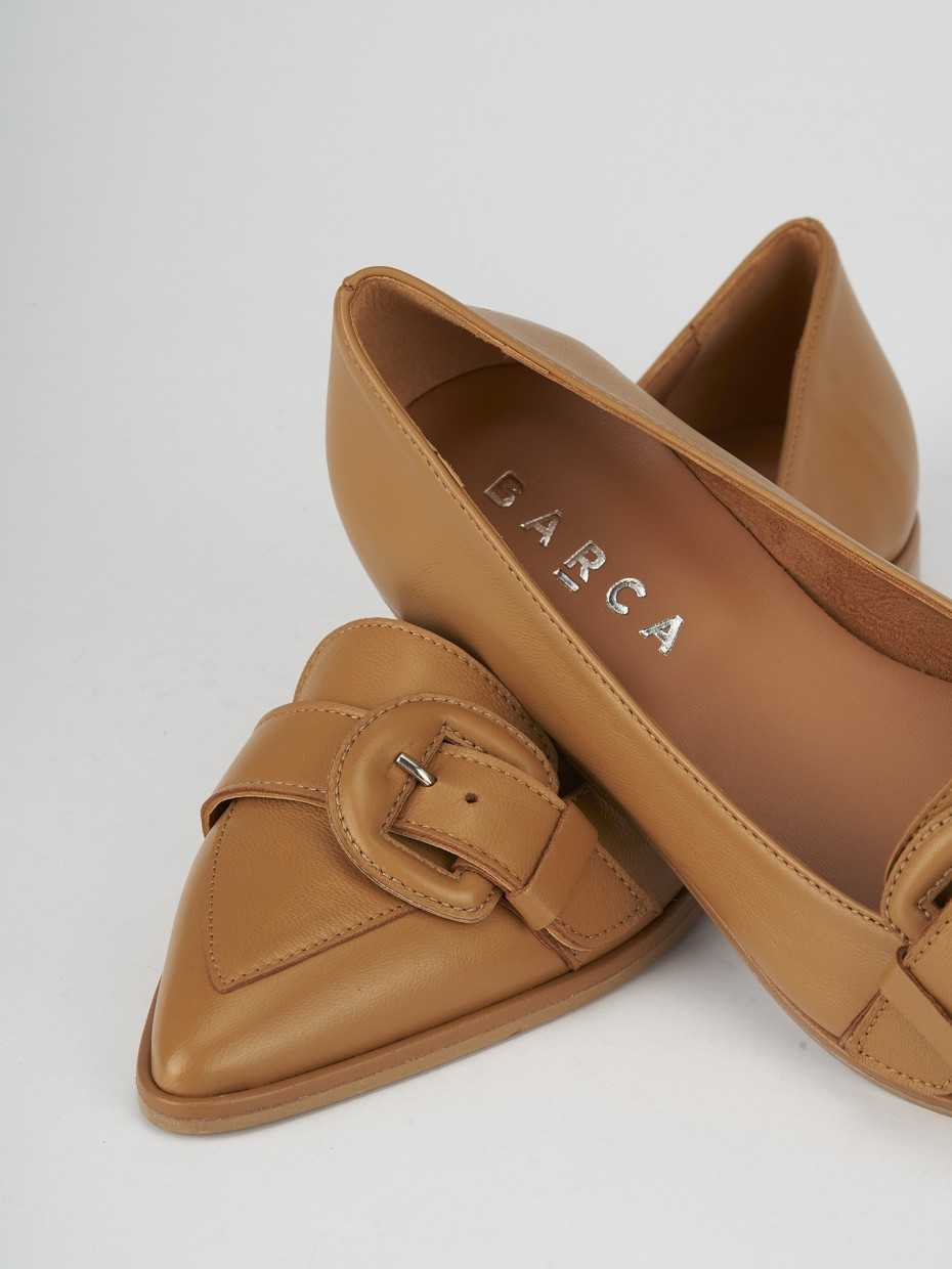 Flat shoes heel 1 cm brown leather