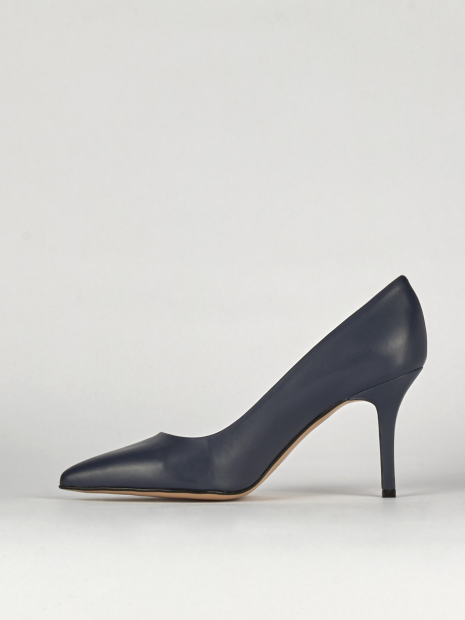 Decolte' tacco 7 cm blu pelle