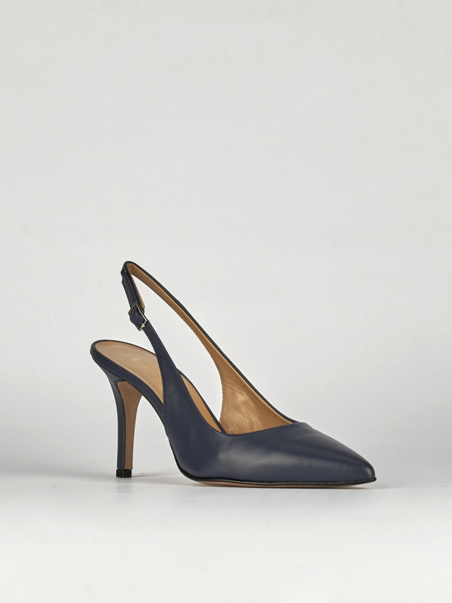 Slingback decoltè tacco 8 cm blu pelle