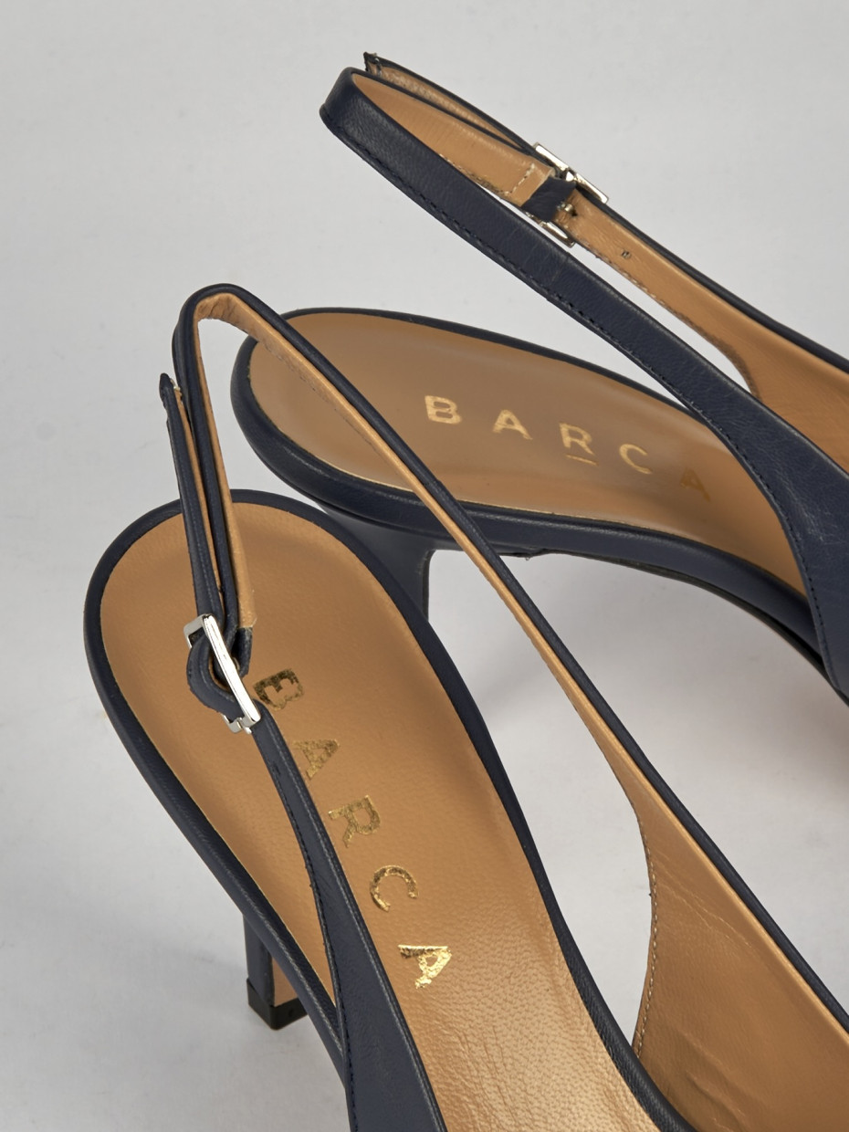 Slingback decoltè tacco 8 cm blu pelle