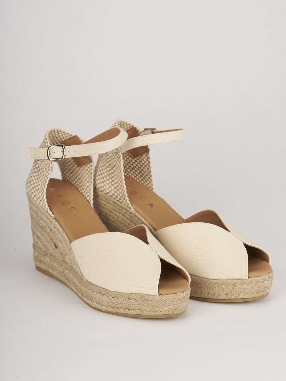 Espadrillas tacco 8cm tessuto beige