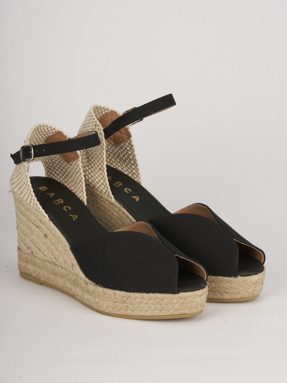 Espadrillas tacco 8cm tessuto nero