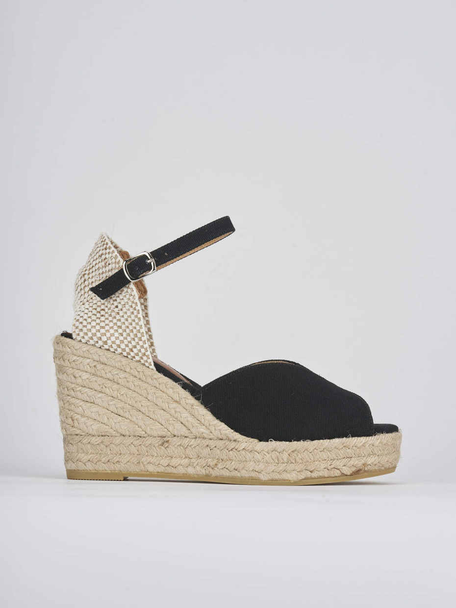 Espadrillas tacco 8cm tessuto nero