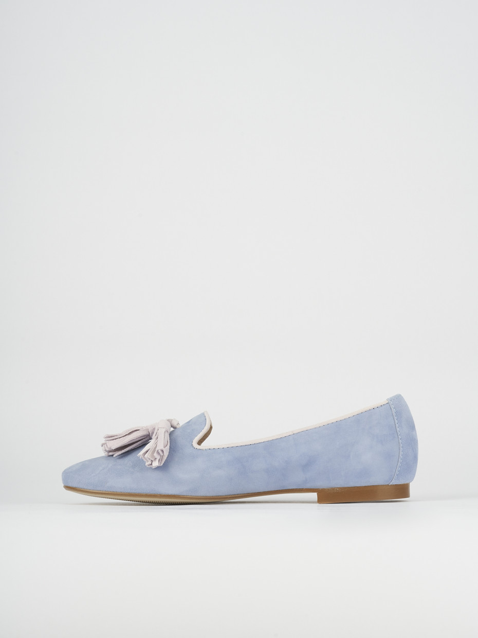 Flat shoes heel 1 cm light blue chamois