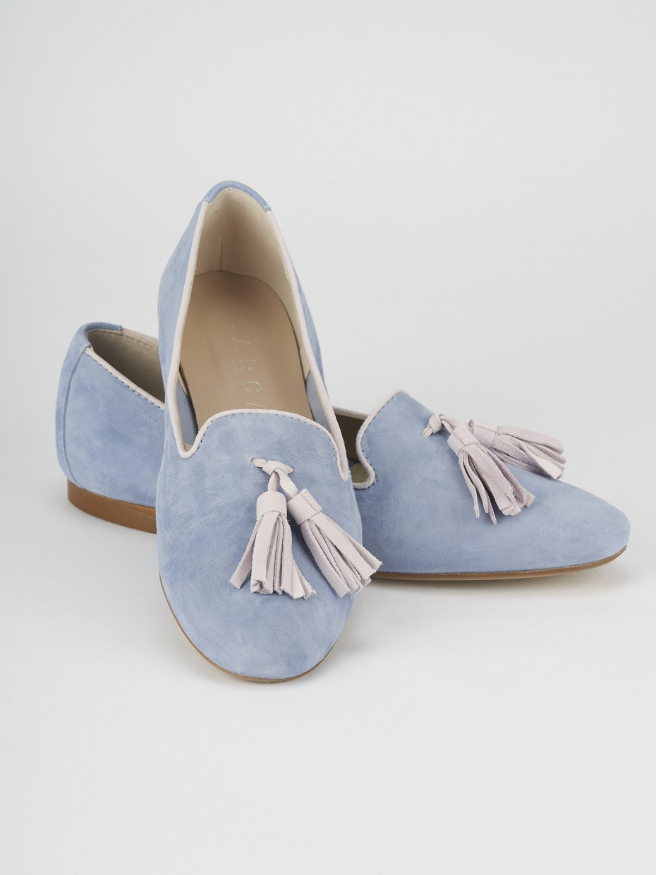 Ballerina mocassino babbuccia tacco 1 cm azzurro camoscio