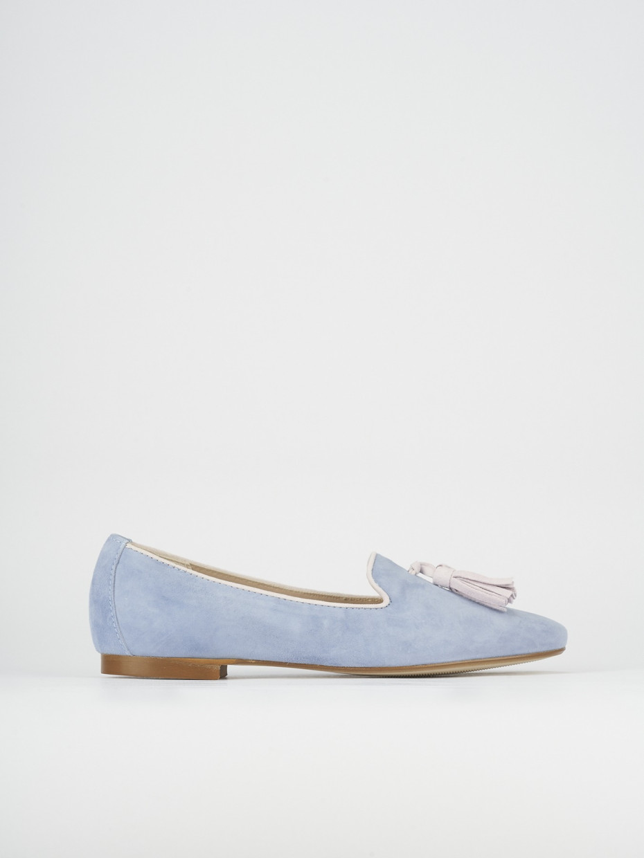 Flat shoes heel 1 cm light blue chamois