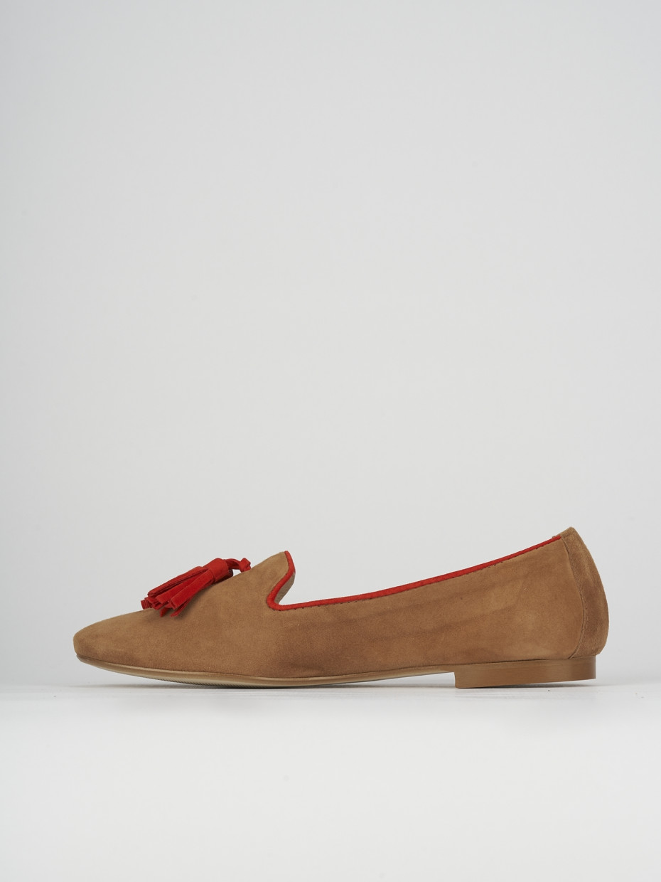 Flat shoes heel 1 cm brown chamois