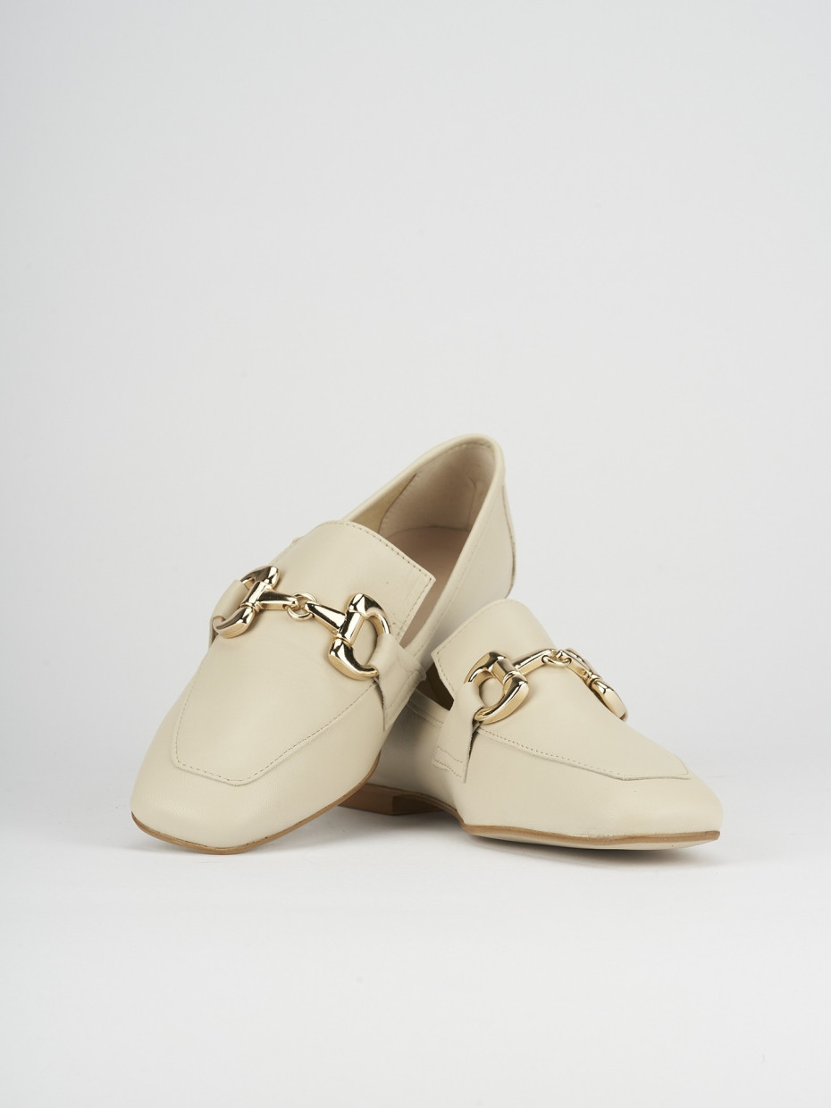 Mocassini tacco 1cm pelle beige