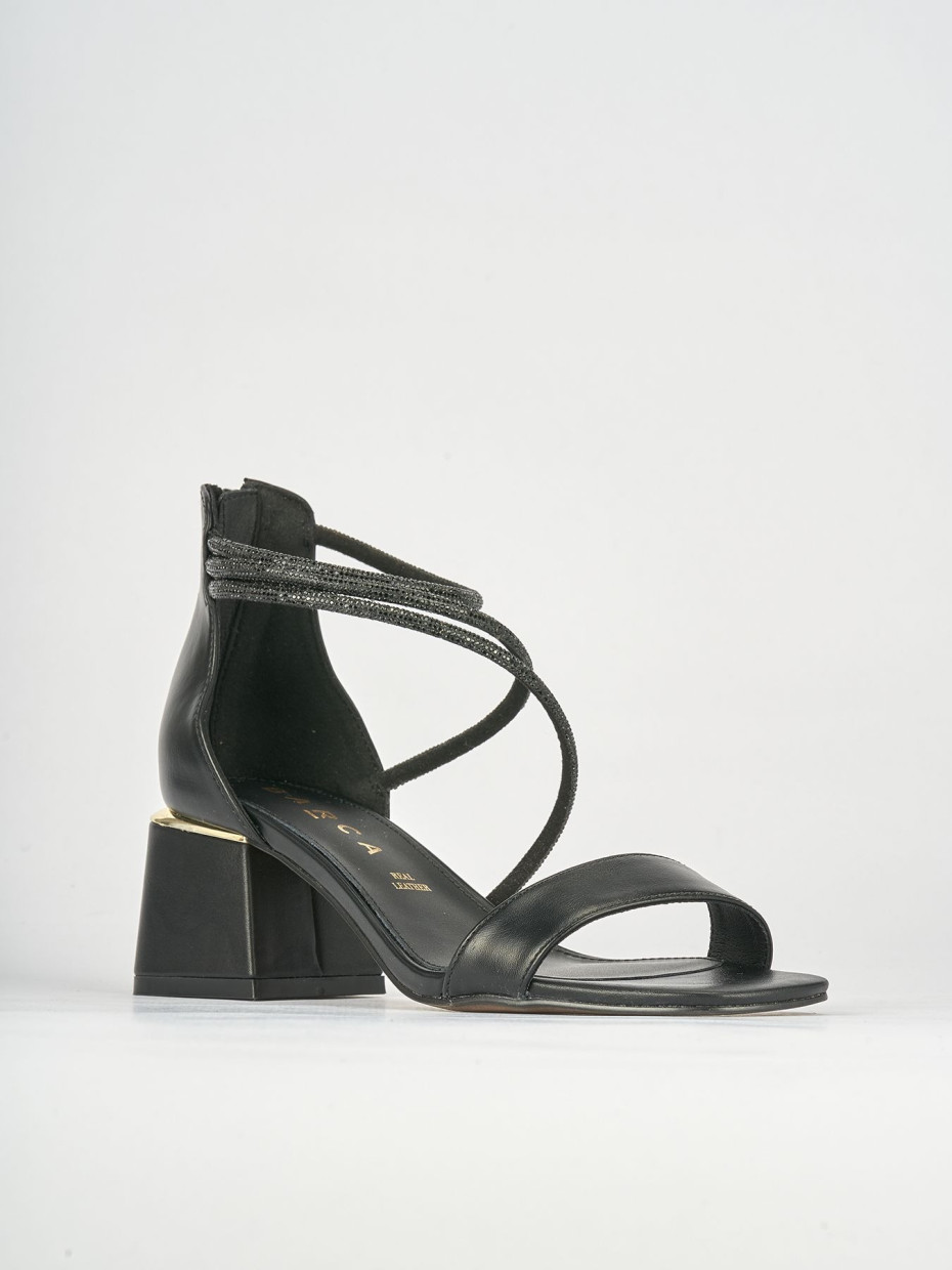 Sandalo tacco 5 cm nero pelle