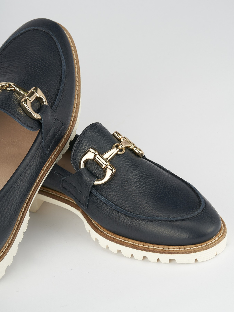 Loafers heel 1 cm blu leather