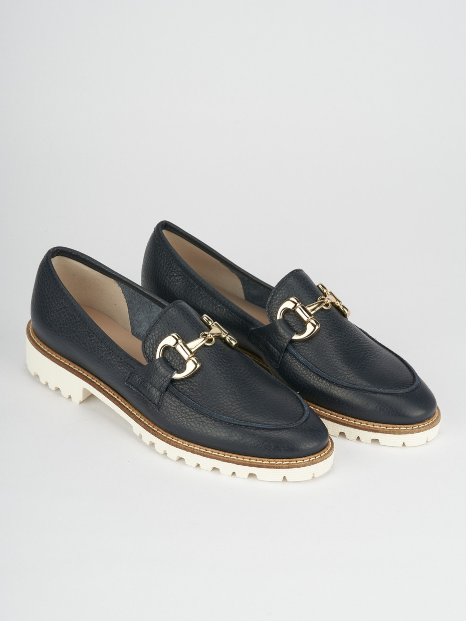 Loafers heel 1 cm blu leather