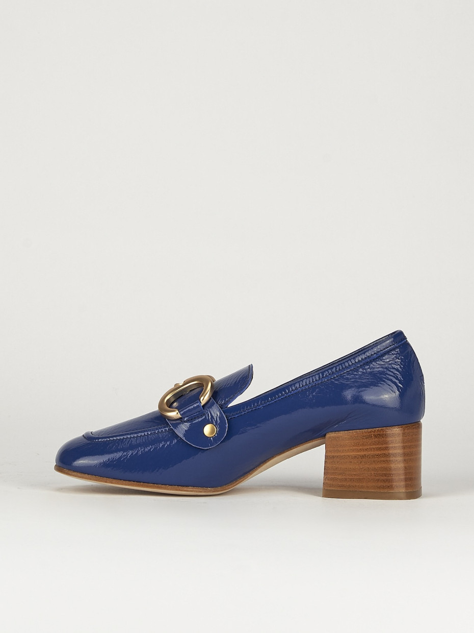 Mocassino tacco 6 cm blu vernice