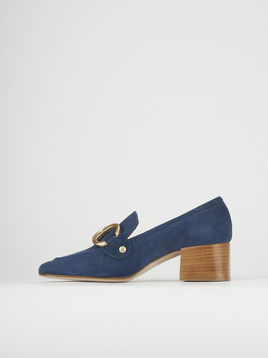 Mocassino tacco 6 cm blu camoscio