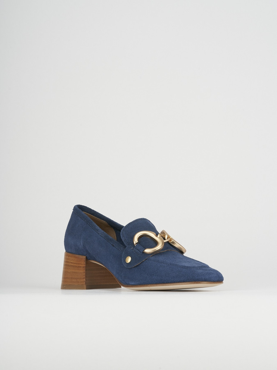 Mocassino tacco 6 cm blu camoscio