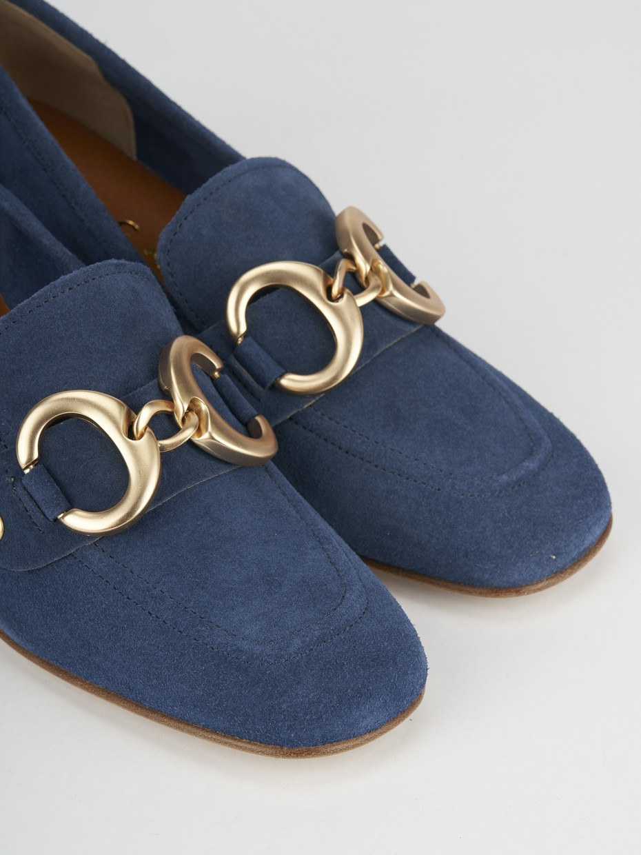 Mocassino tacco 6 cm blu camoscio