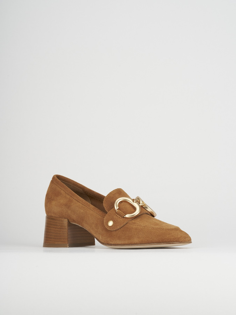 Mocassino tacco 6 cm marrone camoscio
