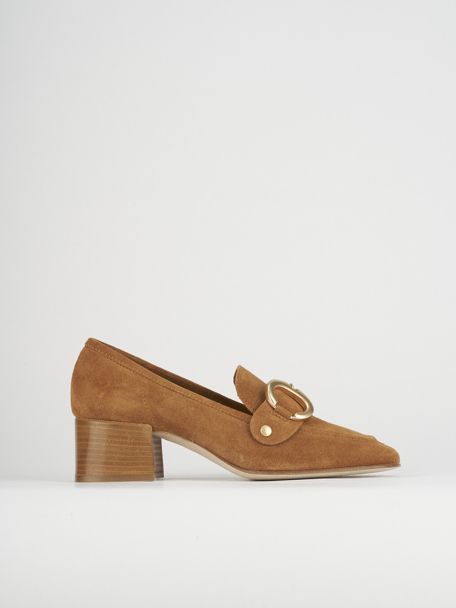 Loafers heel 6 cm brown chamois