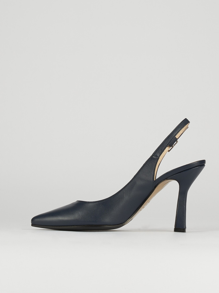 Slingback decoltè tacco 8cm blu pelle