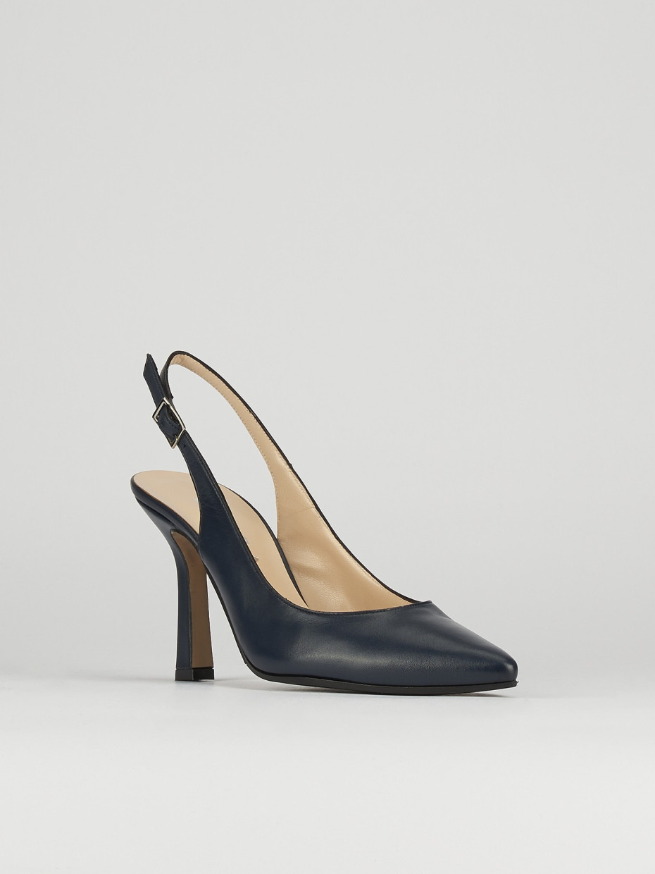Slingback decoltè tacco 8cm blu pelle