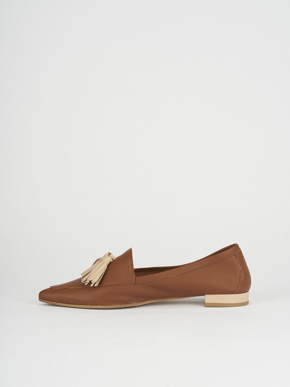 Mocassini tacco 1cm pelle marrone