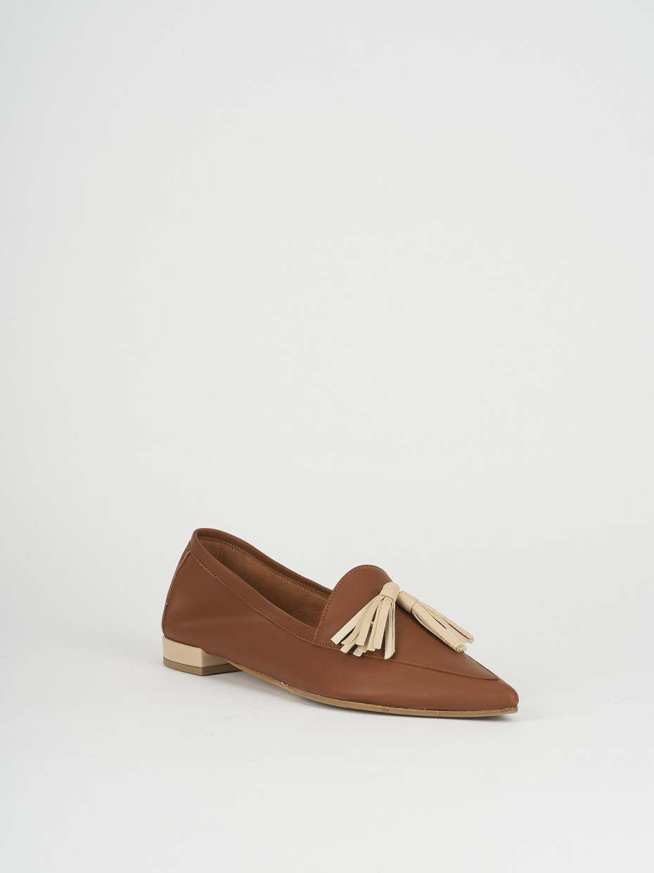 Mocassini tacco 1cm pelle marrone