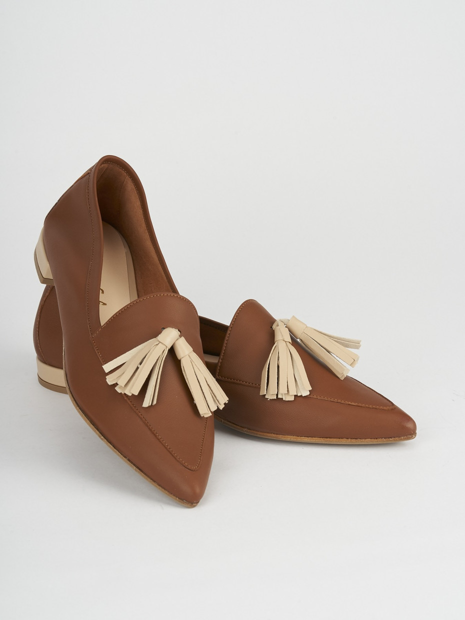 Mocassini tacco 1cm pelle marrone