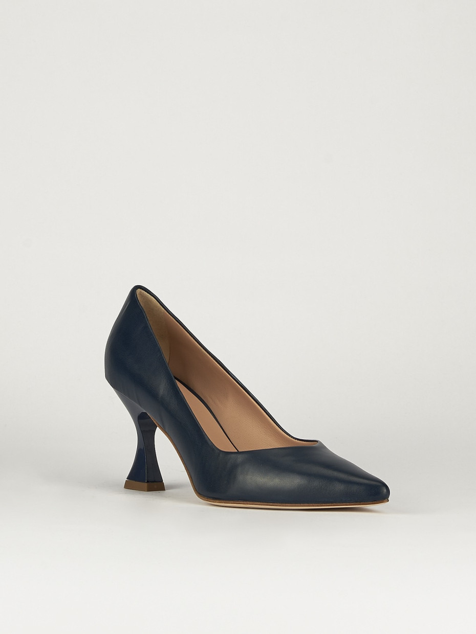 Décolleté e slingback tacco 7cm pelle blu