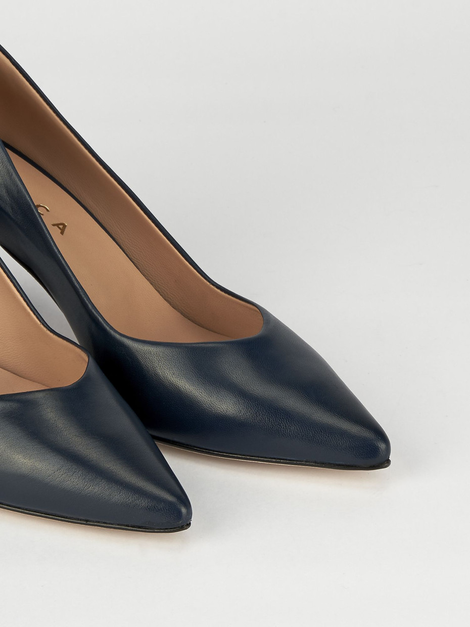 Décolleté e slingback tacco 7cm pelle blu