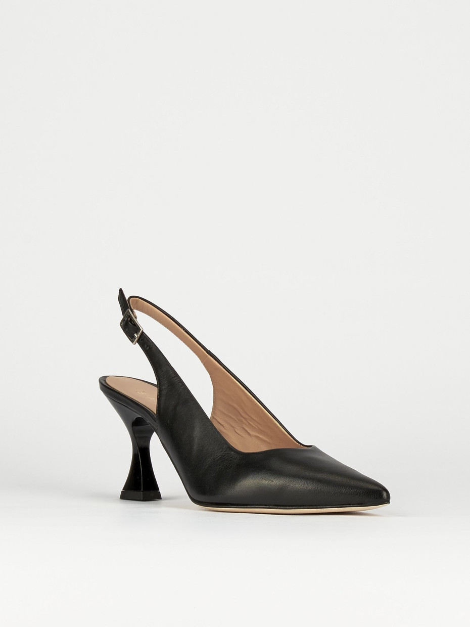 Décolleté e slingback tacco 7cm pelle nero