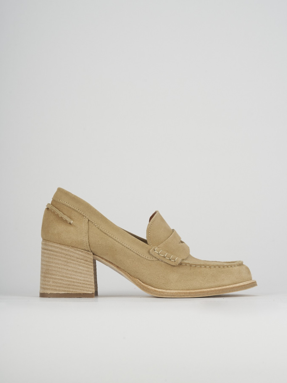 Loafers heel 6 cm beige chamois