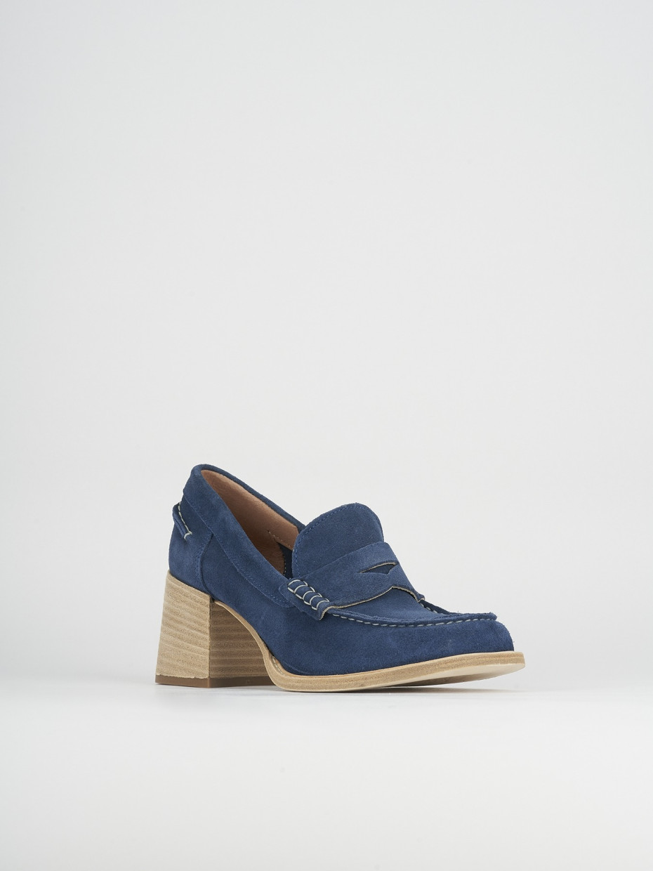 Mocassino tacco 6 cm blu camoscio