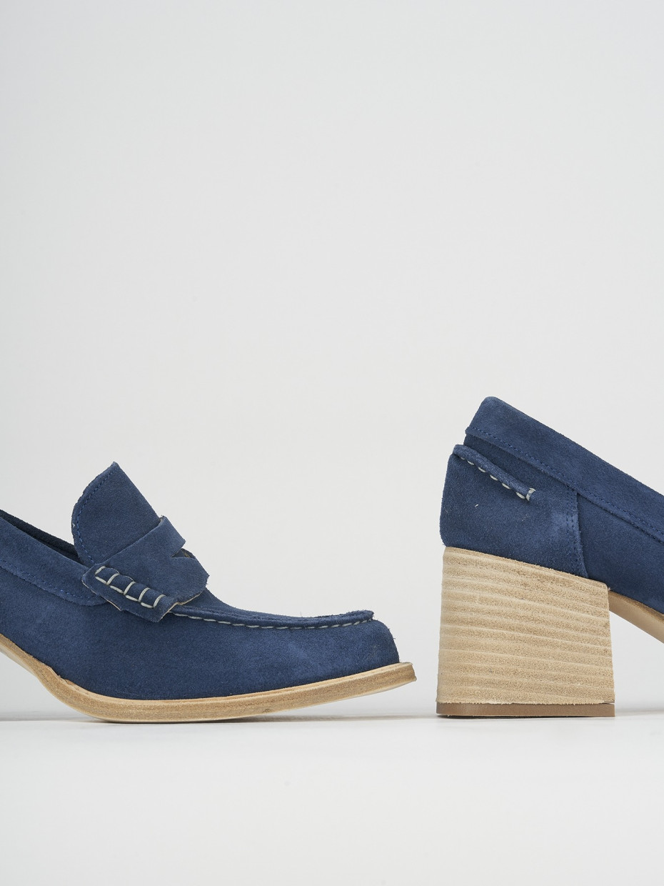 Mocassino tacco 6 cm blu camoscio