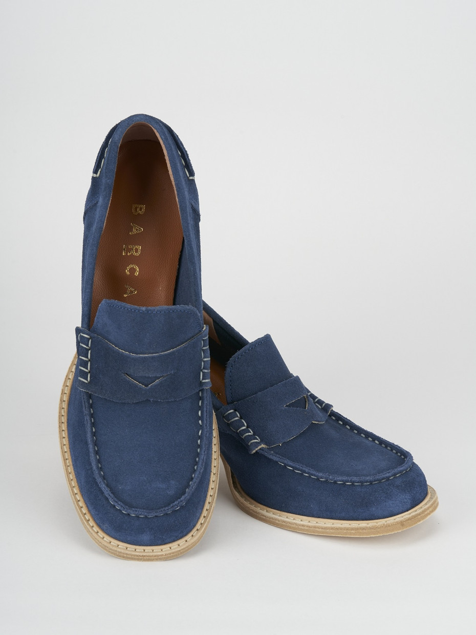 Mocassino tacco 6 cm blu camoscio