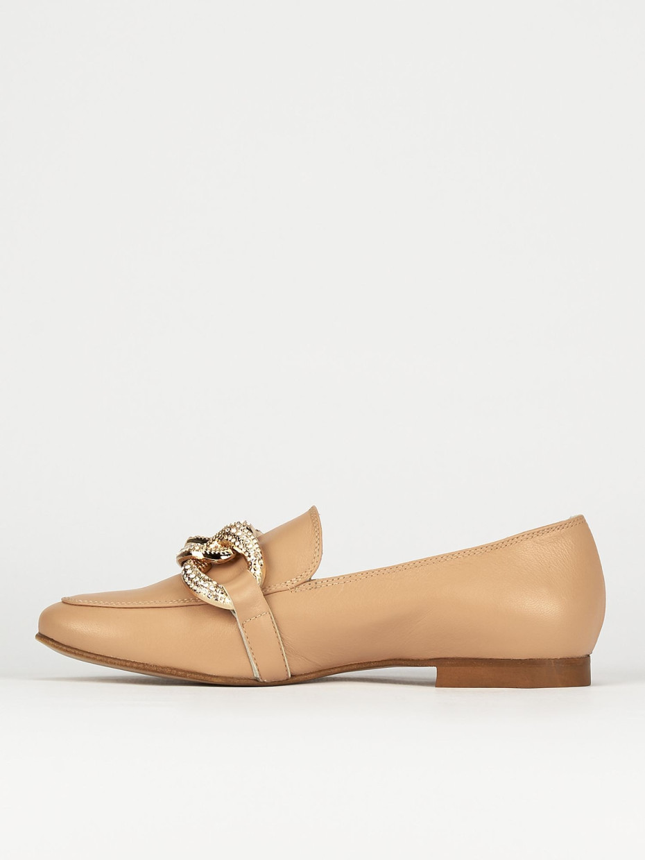 Mocassino tacco 1 cm beige pelle