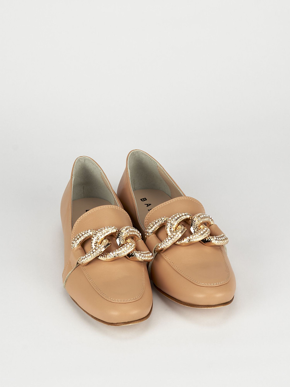 Mocassino tacco 1 cm beige pelle