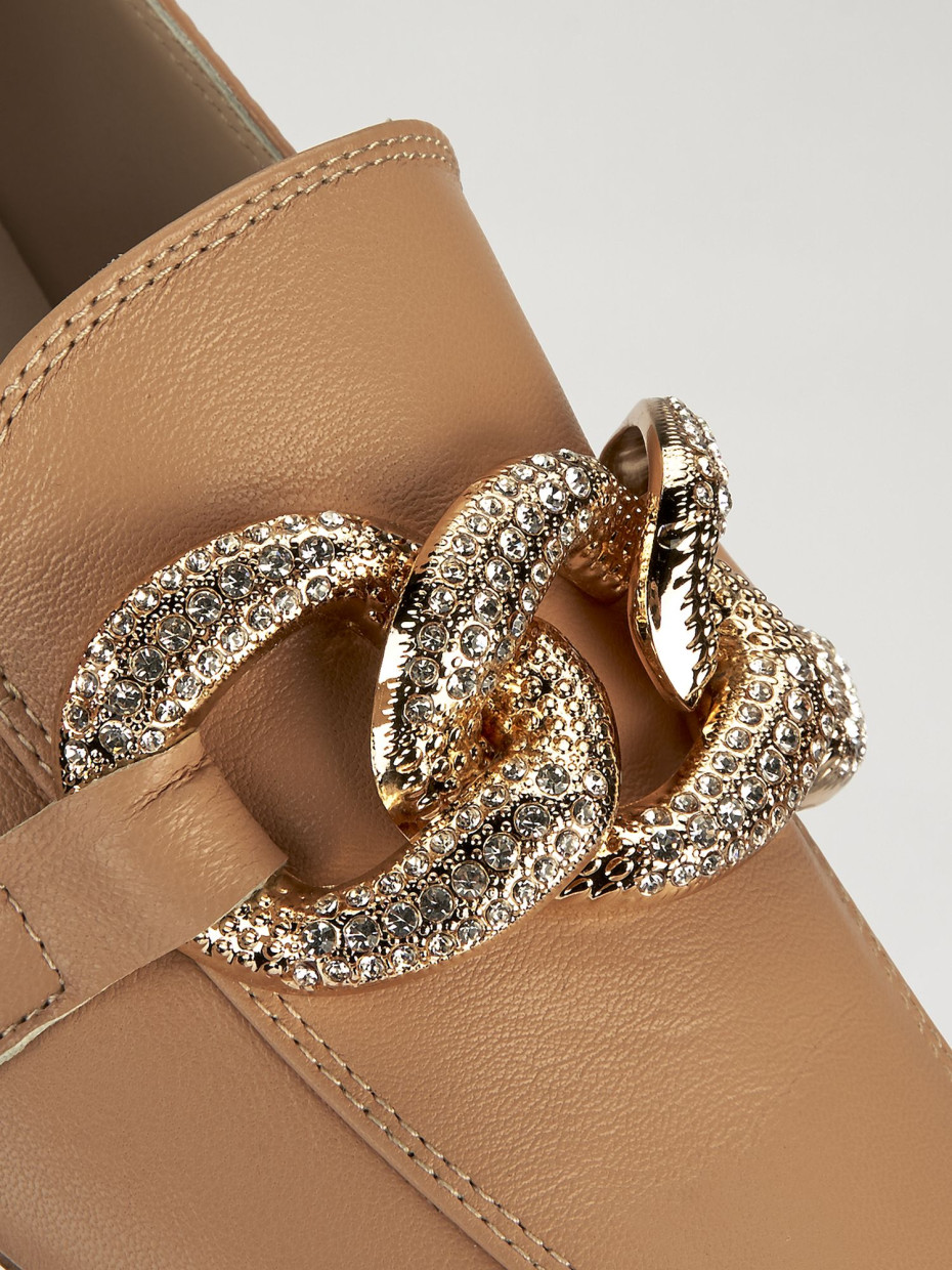 Mocassino tacco 1 cm beige pelle