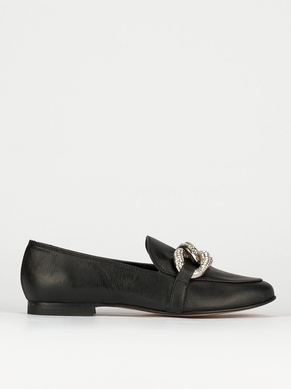 Mocassino tacco 1 cm nero pelle