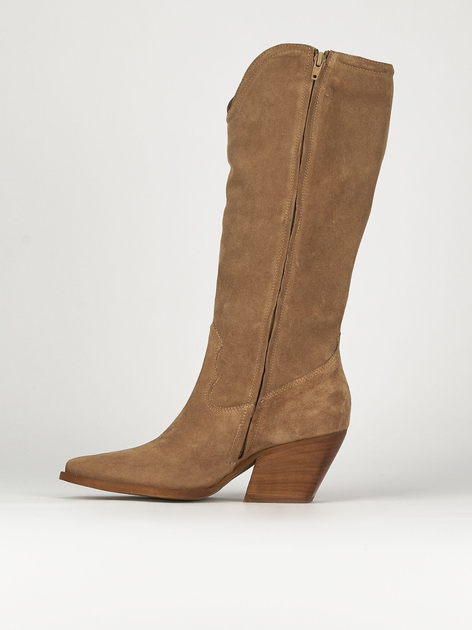 High heel boots heel 8 cm brown chamois