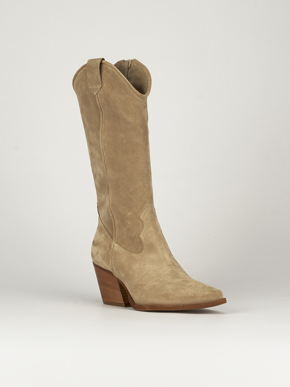 High heel boots heel 6 cm beige chamois