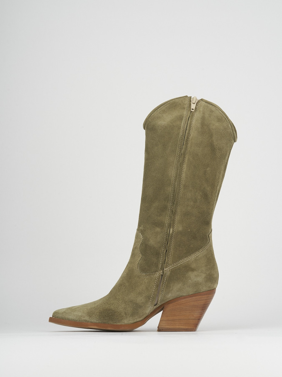 High heel boots heel 6 cm green chamois